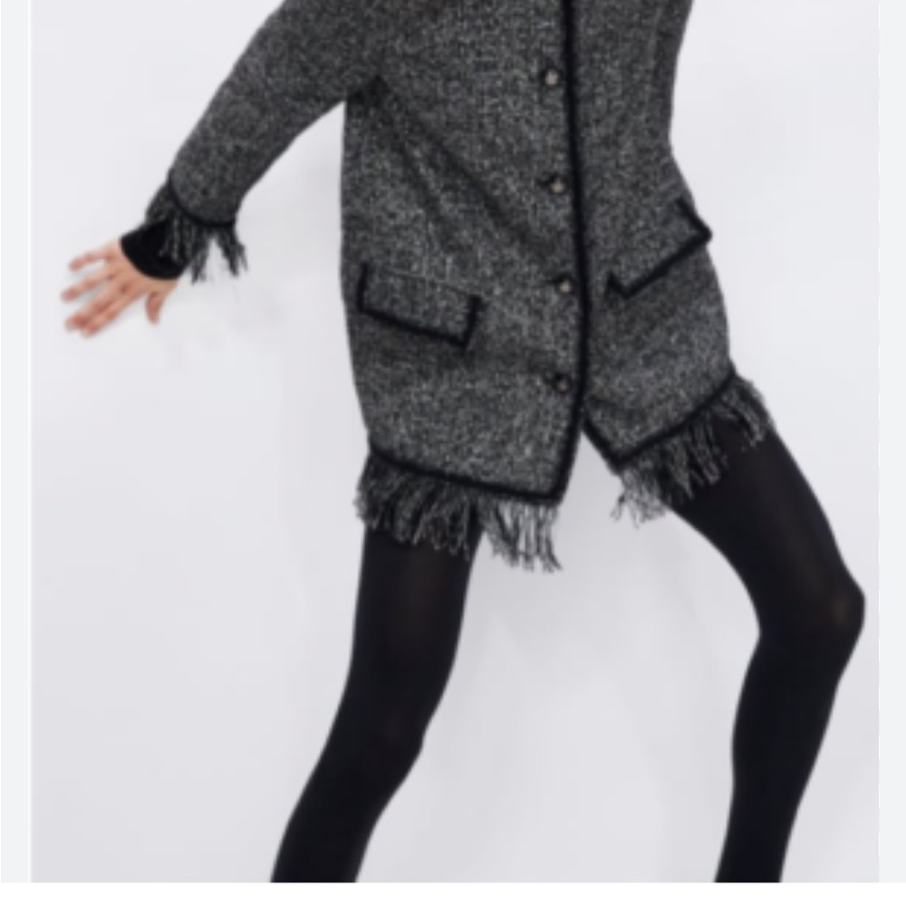 🎉3X HOST PICK🎉 Zara Black & Silver Tweed Jacket with Fringe Trim - Picture 10 of 11